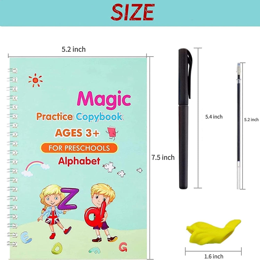 Magic Practice Copybook, (4 BOOK +1 PEN + 10 REFILL) Number Tracing Book for Preschoolers with Pen, Magic calligraphy books for kids Reusable Writing Tool