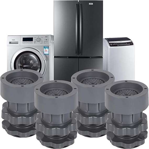 Washing Machine Stand Anti Vibration Pads Washer Foot Pads Dryer Heightening Pads Stabilizer Support Stand (Black Grey) -4 Pcs (Adjustment Feet)