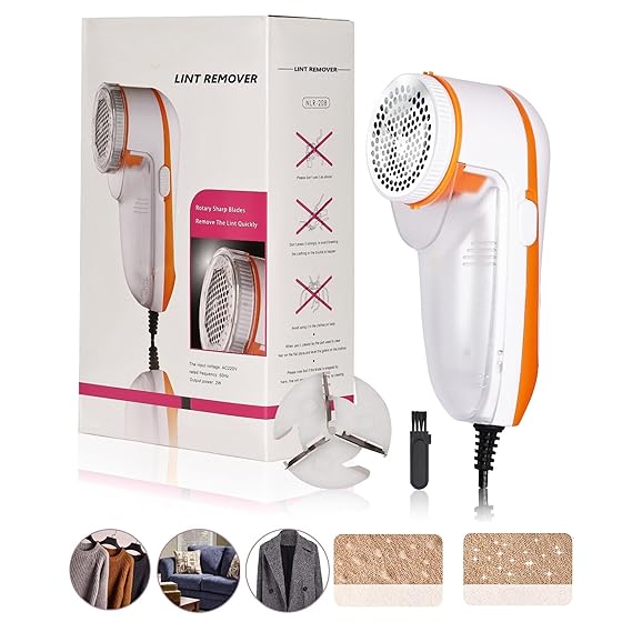 Lint Remover for Clothes Electric Fabric Shaver Efficiently Faster by 80% Portable Multi-Functional Fuzz Remover from Sweater, Furniture, Coat, Couch & Woolen Clothes (Orange)